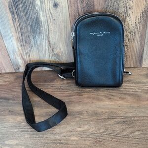 NWOT Inicat Sall Black Vegan Leather Adjustable Sling Purse Bag             C295